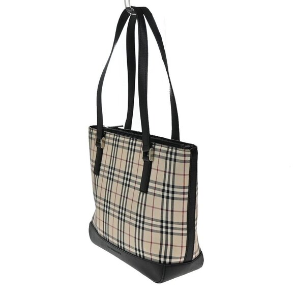 BURBERRY Logo Nova Check Shoulder Tote Bag Canvas Leather Beige Black 83RL399 - Picture 2 of 16